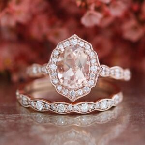 WDIYIEETN Fashion Jewelry Rose Gold Diamond Zirconia Women's Ring Set Round CZ Crystal Ring Engagement Wedding Ring Engagement Eternity Bridal Ring Set (10)