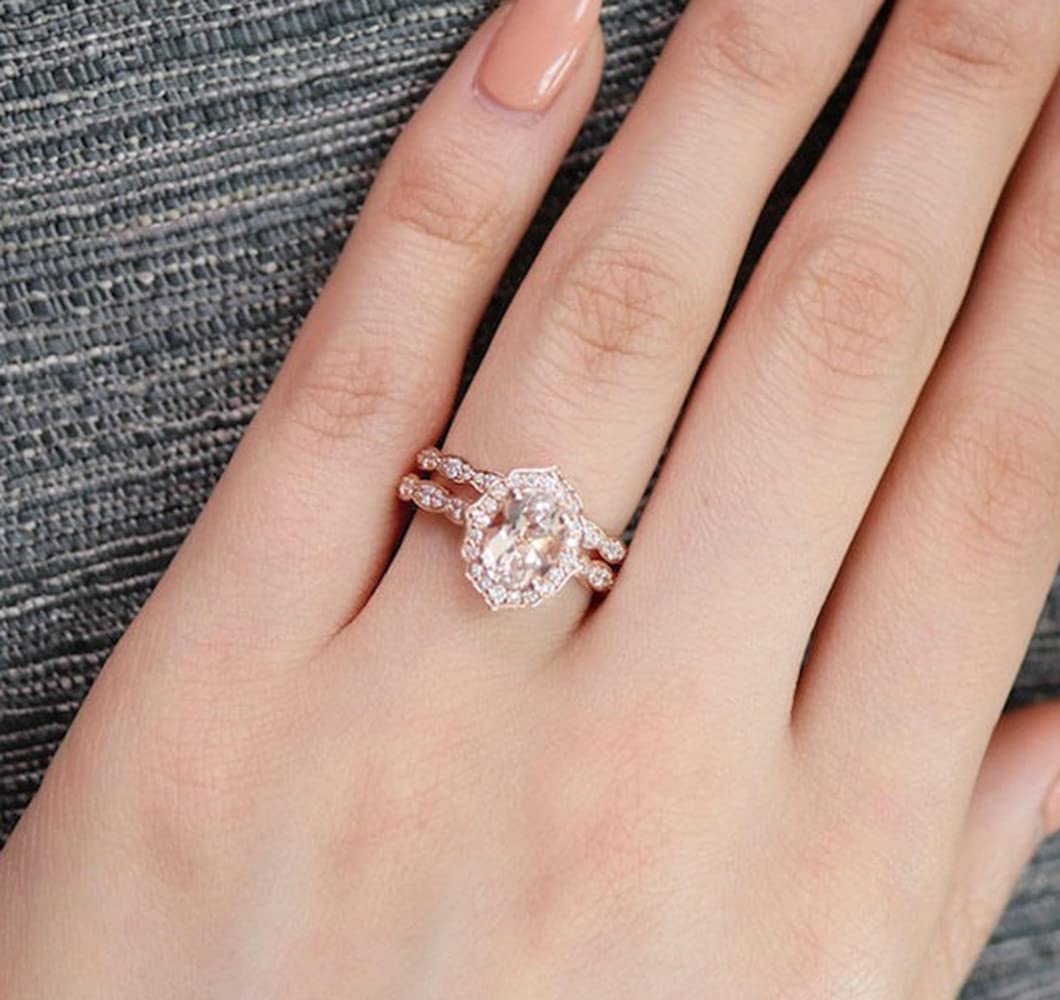 WDIYIEETN Fashion Jewelry Rose Gold Diamond Zirconia Women's Ring Set Round CZ Crystal Ring Engagement Wedding Ring Engagement Eternity Bridal Ring Set (10)