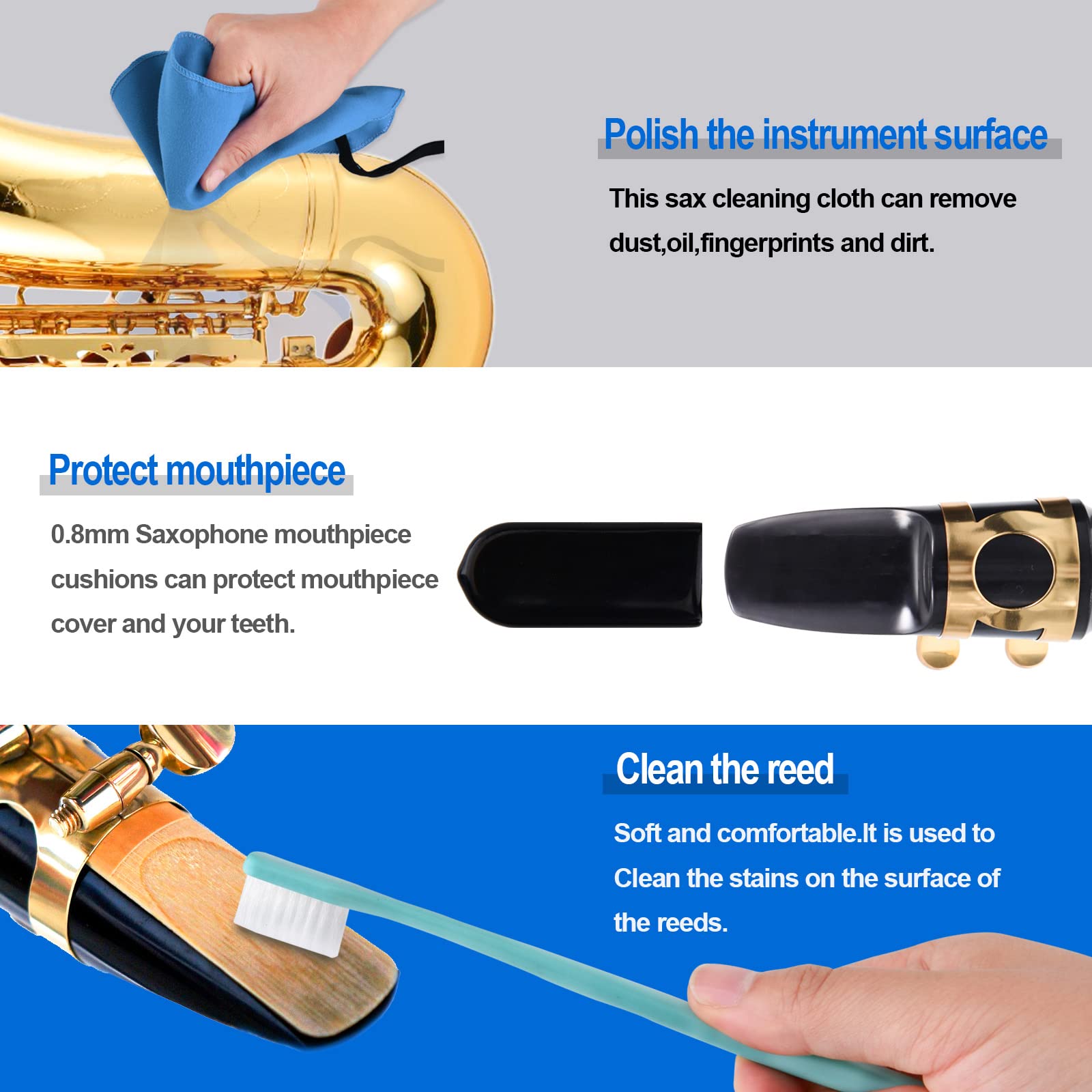 SKYNEO Saxophone Cleaning kit, Clarinet Cleaning Kit with Maintenance Kit,Cork Grease,Swab,Strap,Cleaning Cloth,Thumb Rest,Reed Case,Mouthpiece Brush and More