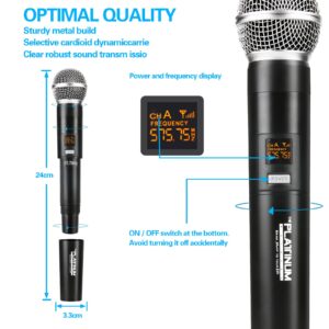 The Platinum UHF Wireless Microphone System, 200FT UHF Range Metal Professional Dual Channel Handheld Dynamic Mic System with Professional Karaoke Receiver, for Party, KTV, Meeting, Wedding (TP-U20)