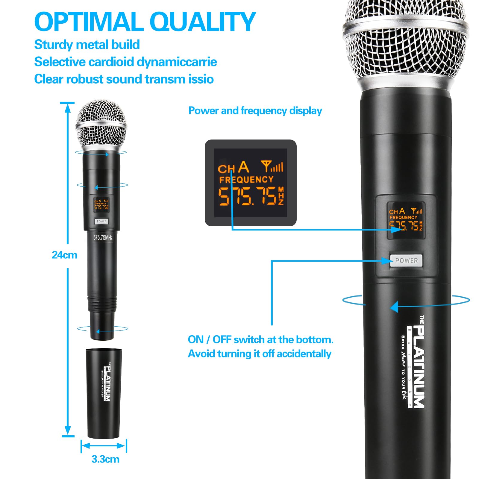 The Platinum UHF Wireless Microphone System, 200FT UHF Range Metal Professional Dual Channel Handheld Dynamic Mic System with Professional Karaoke Receiver, for Party, KTV, Meeting, Wedding (TP-U20)