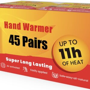 Hand Warmers (45 Pairs) - Up to 11 Hours of Heat, Super Long Lasting - Easy, All Natural - Air Activated, for Body, Hands & Toes - Odorless Hot Hand Warmer - Sport Temp