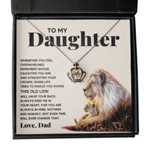 daughter gifts from dad father daughter necklace birthday graduation christmas jewelry for my daughter with message card and gift box (standard box, lion crown)