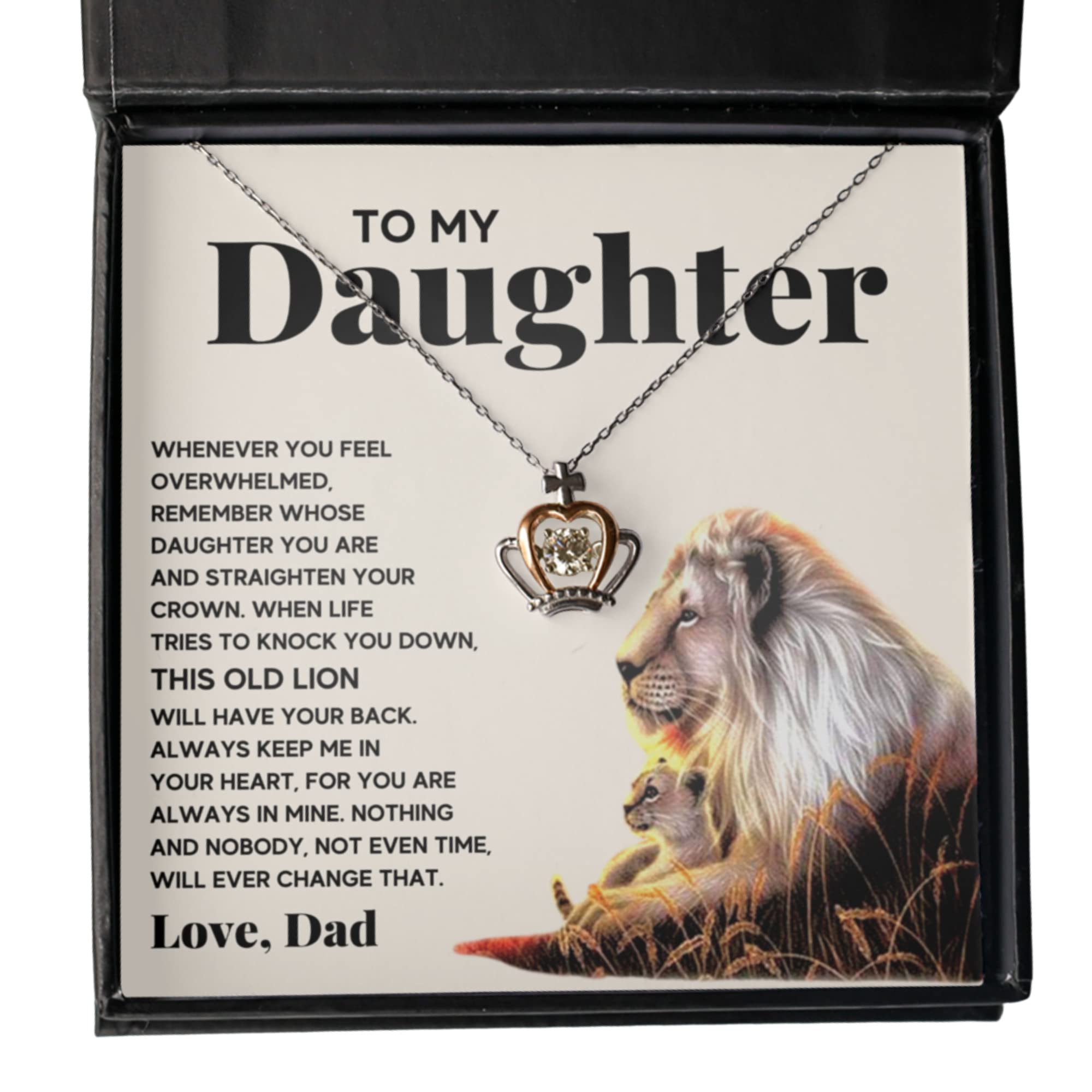 Daughter Gifts From Dad Father Daughter Necklace Birthday Graduation Christmas Jewelry For My Daughter with Message Card and Gift Box (Standard Box, Lion Crown)