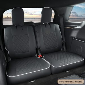 GIANT PANDA Pu Leather 7 Seats Car Seat Covers Full Set Custom Fit Ford Explorer 2016 2017 2018 2019 XLT,Limited,Platinum,Sport,Base,3 Row Model with Second Row 40/60 Split Seats- (Black)