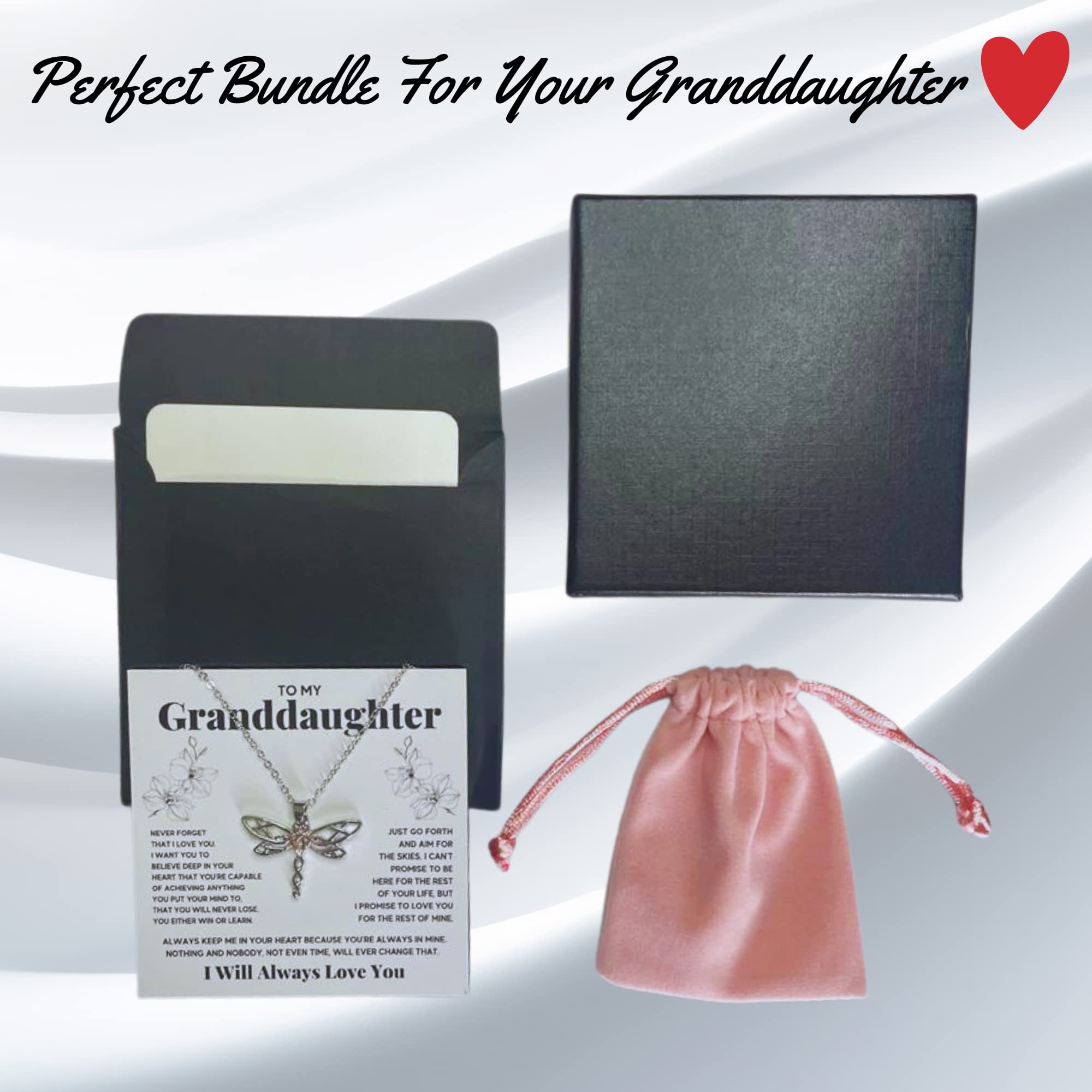 Granddaughter Necklace Gifts From Grandma Grandmother or Grandpa Grandfather To My Granddaughter Graduation Birthday Pendant Jewelry with Message Card and Gift Box (Standard Box, Dragonfly)