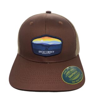 Great Smoky Mountains Trucker Hat with National Park Woven Patch (Brown/Tan)