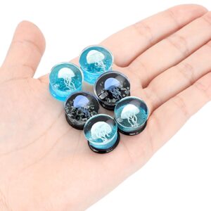 Qmcandy 6pcs Glass Gauges Jellyfish Saddle Ear Plugs Stretching Piercing Gauges 0g