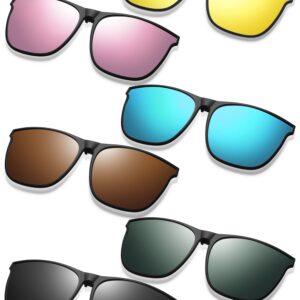 Weewooday 6 Pairs Large Polarized Clip on Sunglasses UV Protection Driving Clip on Sunglass Colorful Flip Frame Glasses for Women Men Eyeglasses