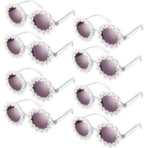 8 pack retro daisy sunglasses for women flower mound festival sunglasses floral party sunglasses eyewear costume accessories (white)