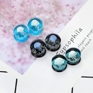 Qmcandy 6pcs Glass Gauges Jellyfish Saddle Ear Plugs Stretching Piercing Gauges 0g