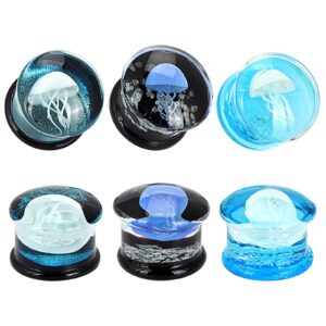 Qmcandy 6pcs Glass Gauges Jellyfish Saddle Ear Plugs Stretching Piercing Gauges 0g