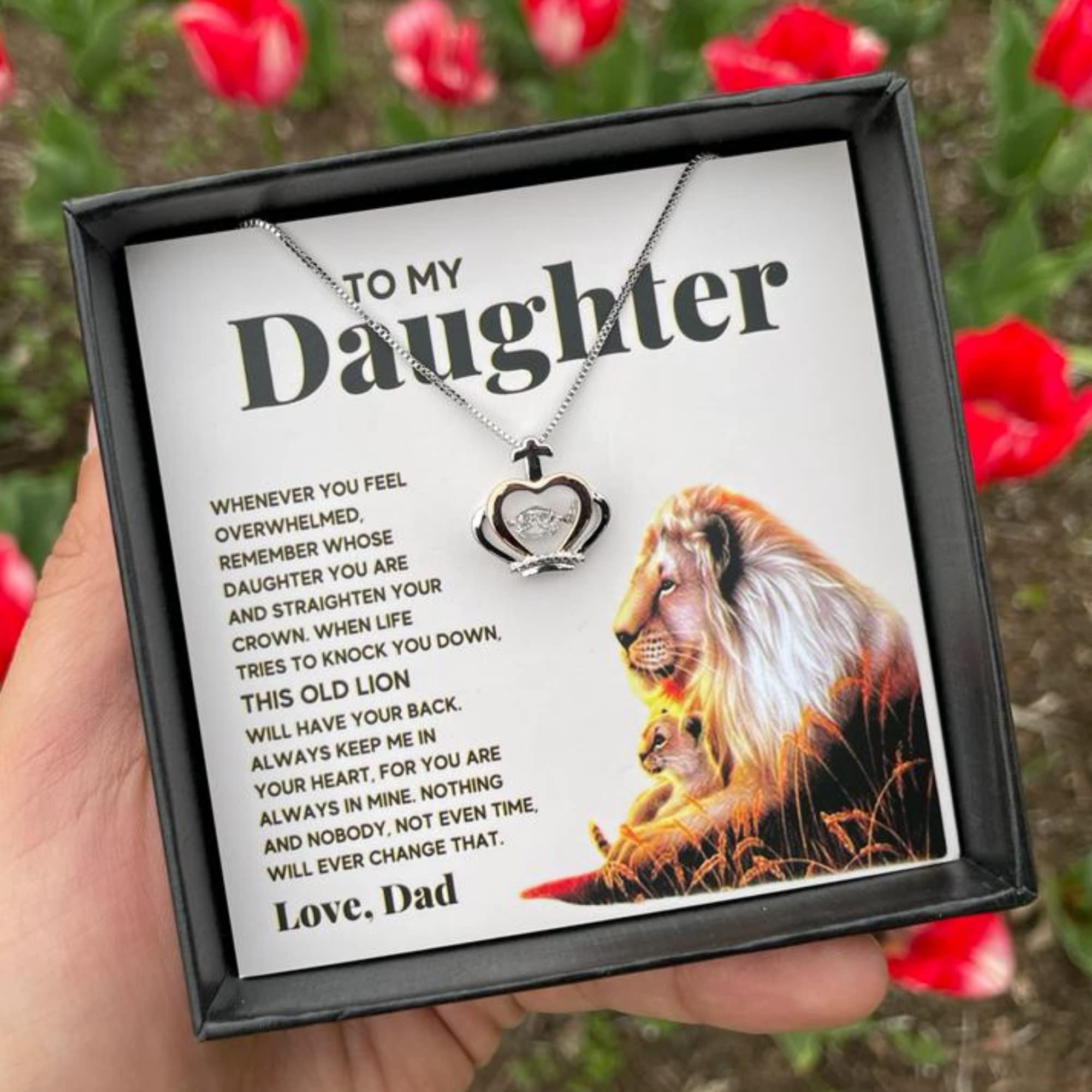 Daughter Gifts From Dad Father Daughter Necklace Birthday Graduation Christmas Jewelry For My Daughter with Message Card and Gift Box (Standard Box, Lion Crown)