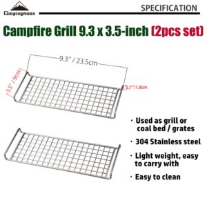 CAMPINGMOON Cooking Grate 2pcs set of Camping Grill Grate 304 Stainless Steel (L 9.3 x W 3.5 x H 0.7) for Camping Stove Grill Campfire Open Fire MTG-2G