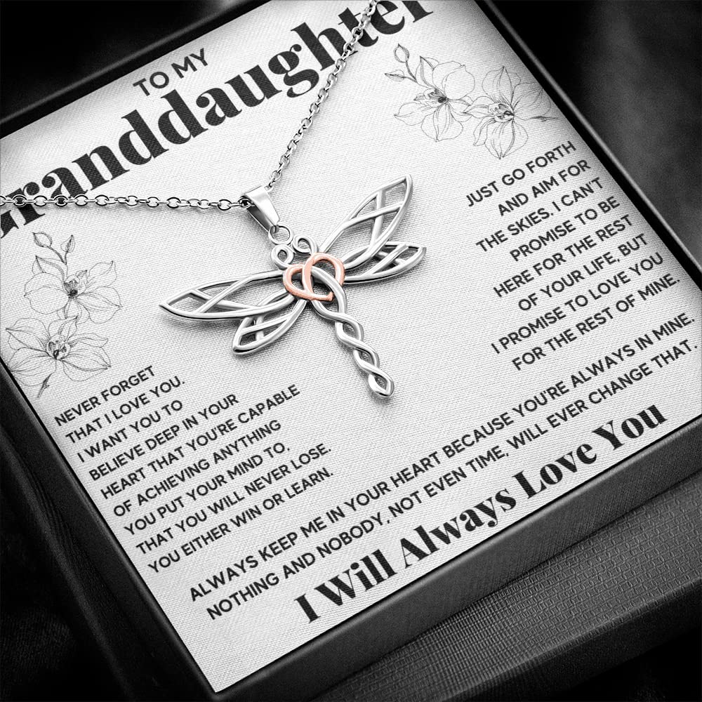 Granddaughter Necklace Gifts From Grandma Grandmother or Grandpa Grandfather To My Granddaughter Graduation Birthday Pendant Jewelry with Message Card and Gift Box (Standard Box, Dragonfly)