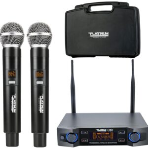 The Platinum UHF Wireless Microphone System, 200FT UHF Range Metal Professional Dual Channel Handheld Dynamic Mic System with Professional Karaoke Receiver, for Party, KTV, Meeting, Wedding (TP-U20)