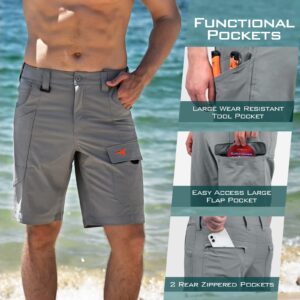 KastKing Rekon Men's Fishing Cargo Shorts, Quick Dry Casual Hiking Shorts for Men, Travel Golf Camping Tactical,Gray,36