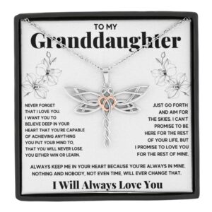 Granddaughter Necklace Gifts From Grandma Grandmother or Grandpa Grandfather To My Granddaughter Graduation Birthday Pendant Jewelry with Message Card and Gift Box (Standard Box, Dragonfly)