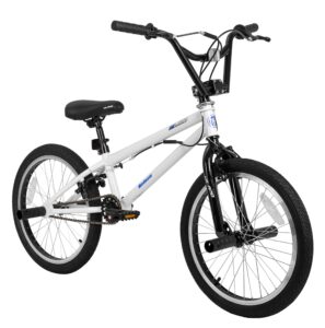 hh hiland 20 inch freestyle kids bmx bike, beginner-level to advanced riders with 360 degree gyro & 4 pegs, kids' bicycles for boys, girls, white