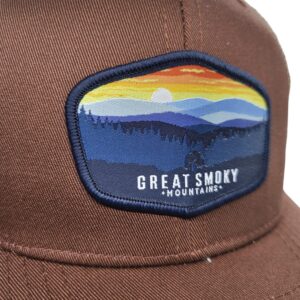 Great Smoky Mountains Trucker Hat with National Park Woven Patch (Brown/Tan)