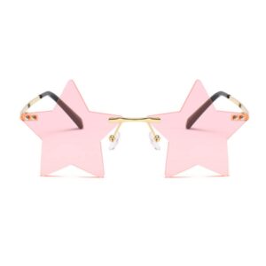 ENTHYI Rimless Star shape Sunglasses Personality Sun Glasses for women/men Party glasses personality pentagram eyewears (pink)