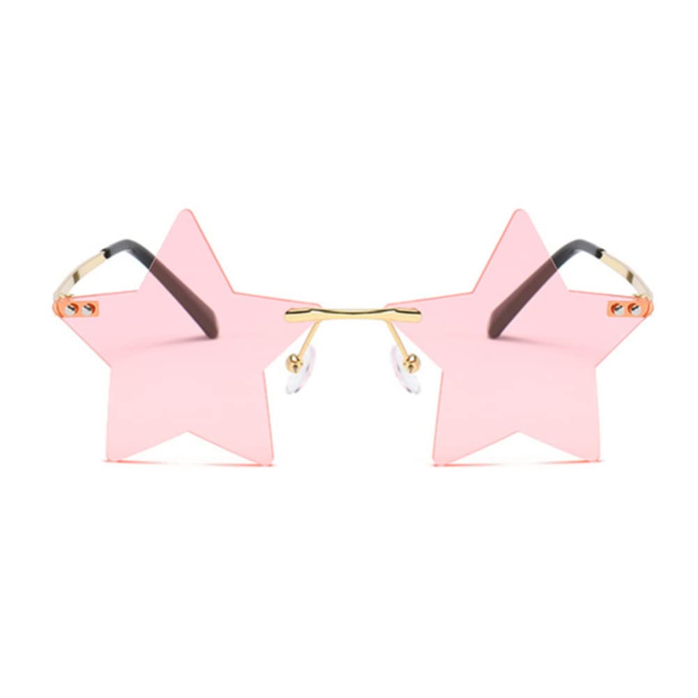 ENTHYI Rimless Star shape Sunglasses Personality Sun Glasses for women/men Party glasses personality pentagram eyewears (pink)