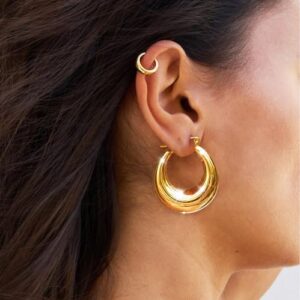 Tewiky Chunky Gold Earrings for Women, 14k Plated Small Hoop Hypoallergenic Oval Women Trendy Fashion Hoops Jewelry Gifts