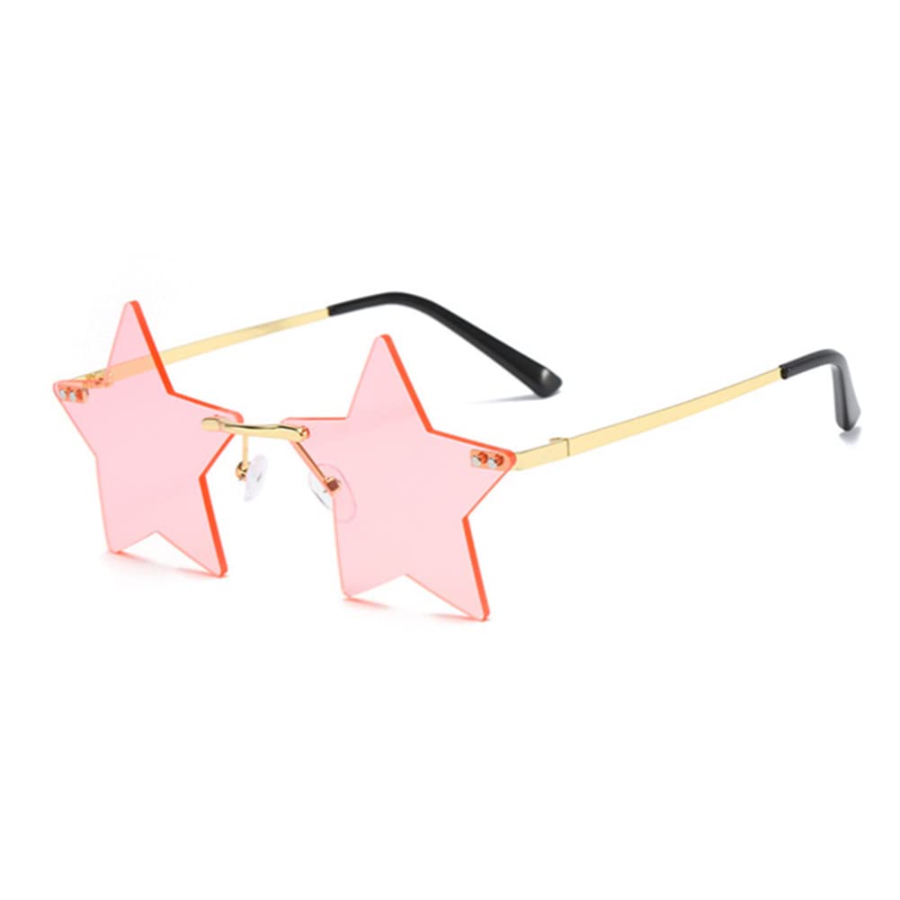 ENTHYI Rimless Star shape Sunglasses Personality Sun Glasses for women/men Party glasses personality pentagram eyewears (pink)