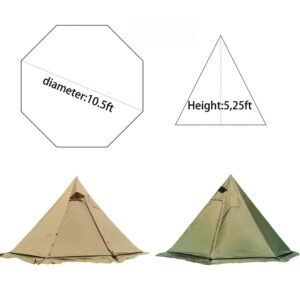 Vilemoon Tipi Hot Tent with Fire Retardant Stove Jack for Flue Pipes, 2~3 Person, Lightweight, Teepee Tents for Family Team Outdoor Backpacking Camping Hiking (Brown)