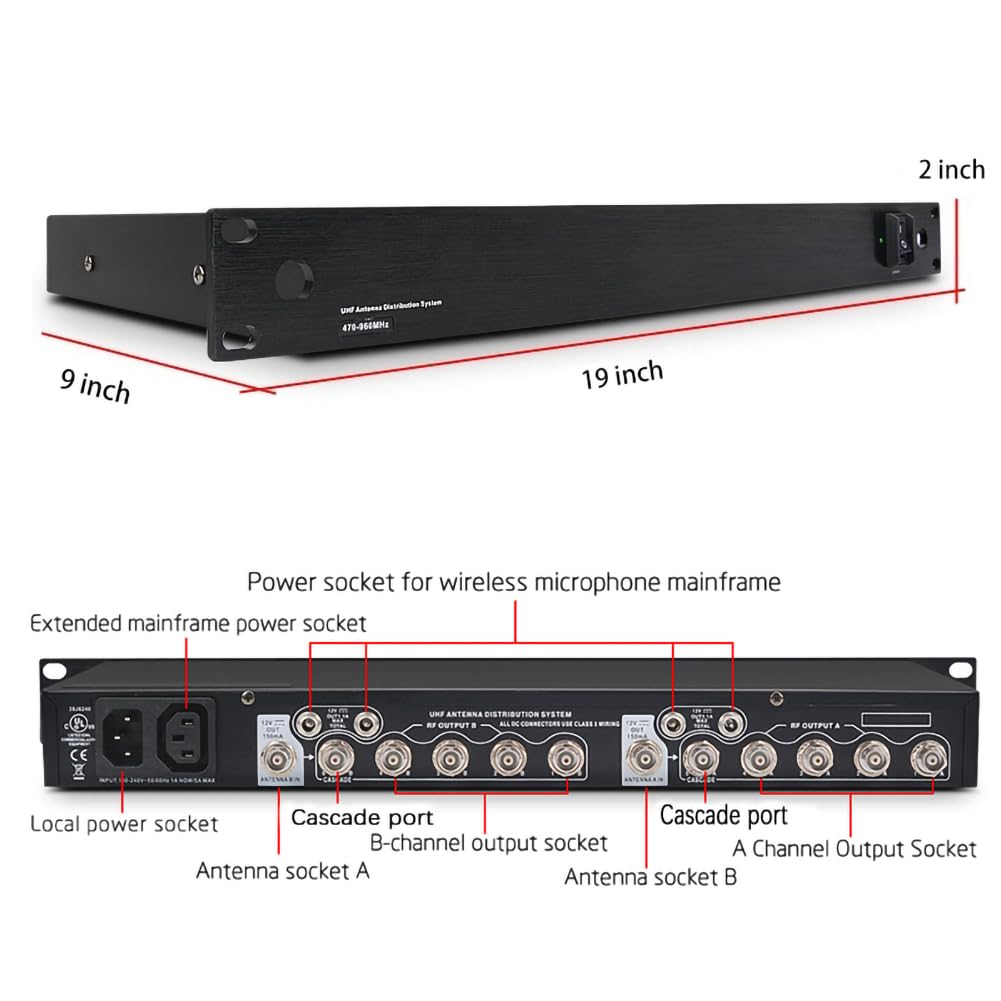 UHF Active Directional Antenna Power Distribution System for SHURE Wireless Microphone System with Antenna Paddle