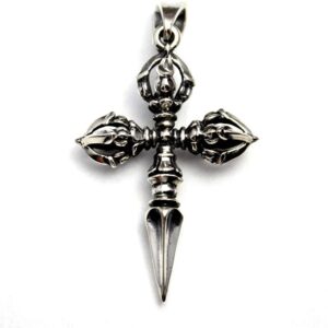 COSUMOSU Tibetan Buddhist Vajra Dorje Cross Amulet 925 sterling silver Pendant for men