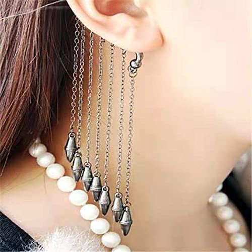 Black Ear Cuff Earrings for Women Non Piercing,Ear Wrap Earrings Long Tassel Ear Cuffs Chain Droping Earrings Jewelry(C:Bullet B)