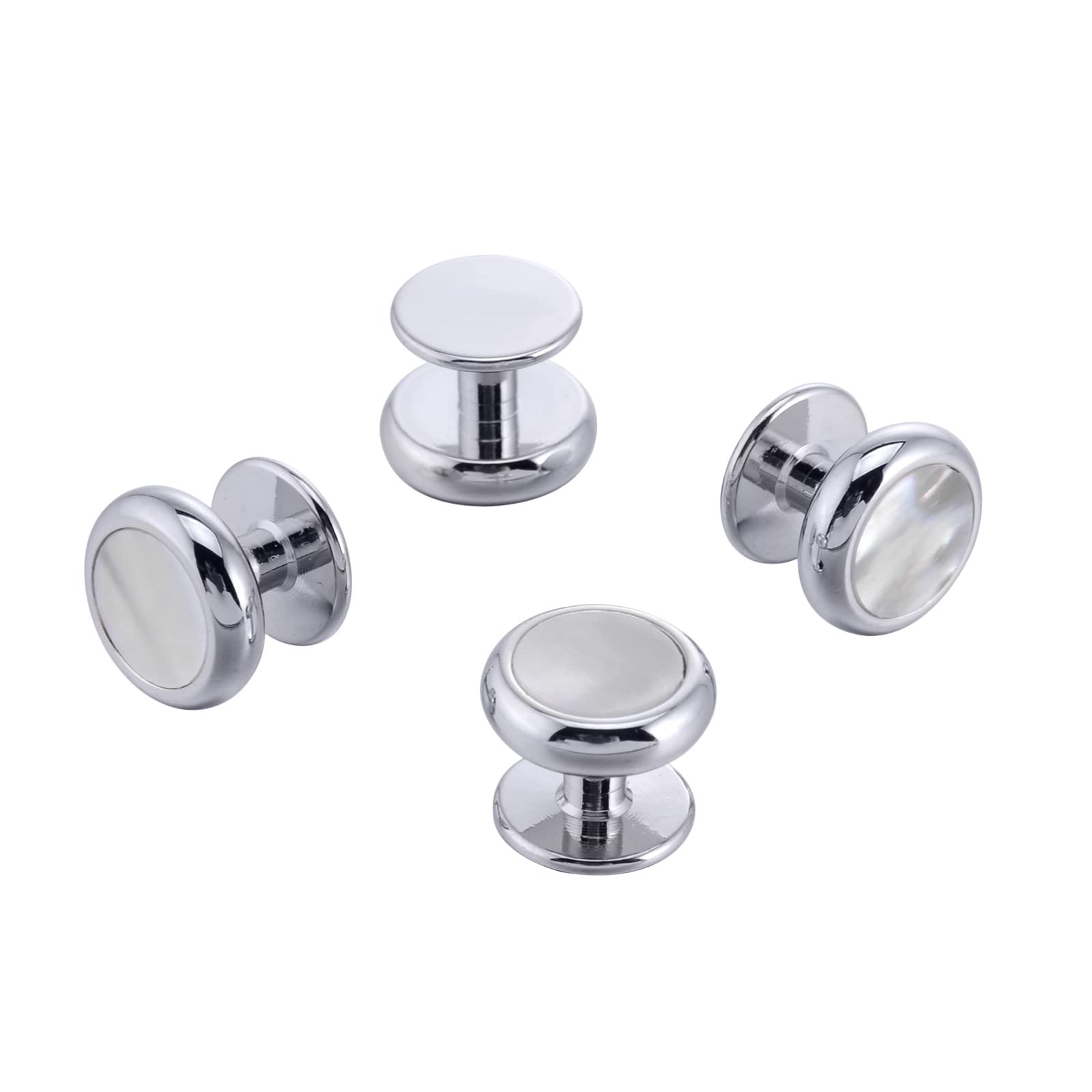 Jonwo 4pcs Men's Tuxedo Studs Mother of Pearl Stainless Steel Men Shirt Studs Button Set Wedding Party Business (Silver 4pcs Studs)