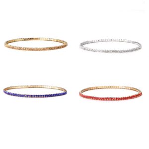 Pingyongchang Multicolor Rhinestone Bracelet Set for Women Crystal Tennis Bracelet Beaded Stretch Strand Stacked Bracelet 8 Pcs