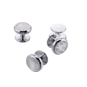 Jonwo 4pcs Men's Tuxedo Studs Mother of Pearl Stainless Steel Men Shirt Studs Button Set Wedding Party Business (Silver 4pcs Studs)