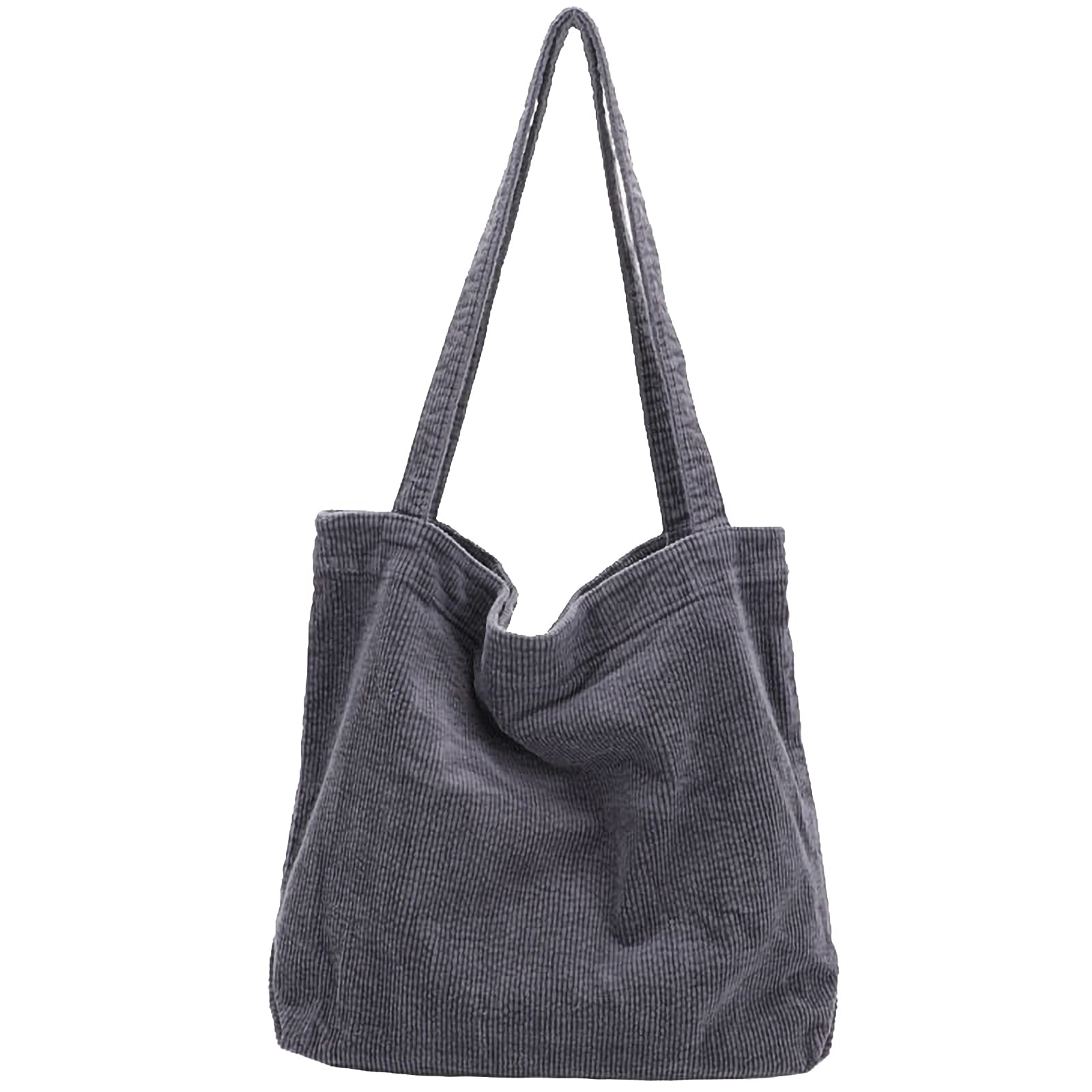 ALUWU Corduroy Tote Bag for Women Casual Work Canvas Shoulder Handbags Cute Large Purse Grey