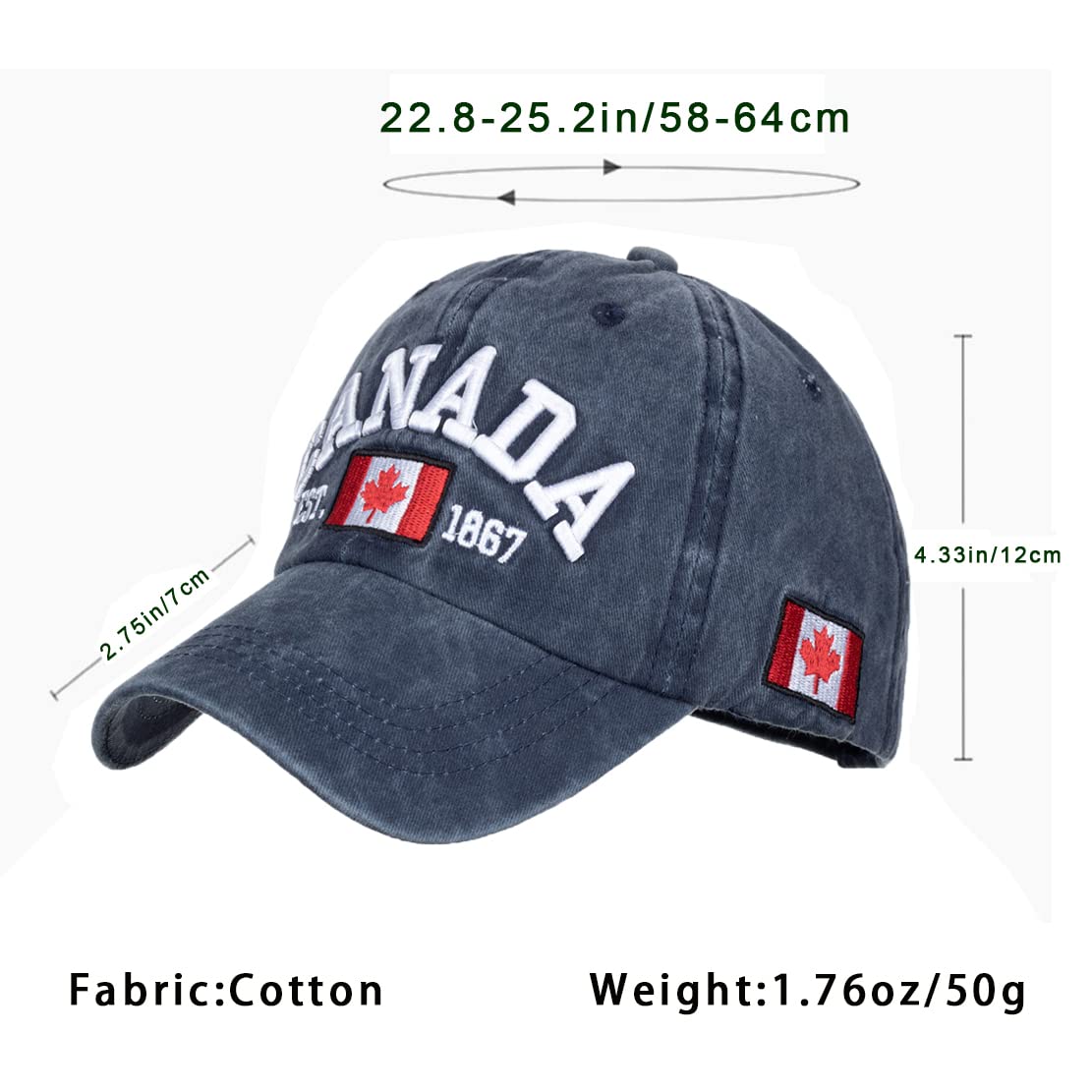 Foetest Adjustable Cap Cotton Hat Baseball Cap Canada Cap Hat Flag Cap Casual Headwear Embroidery Navy