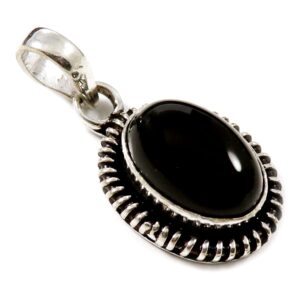 Black Onyx Natural Gemstone 925 Sterling Silver Pendant Jewelry GTPE02E