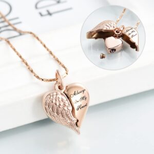 Imrsanl Cremation Jewelry for Ashes Heart Urn Necklace Pendants Ashes for Women Men Family Keepsake Memorial Angel Wing with Charm Heart for Loved Ones (Rose Gold)