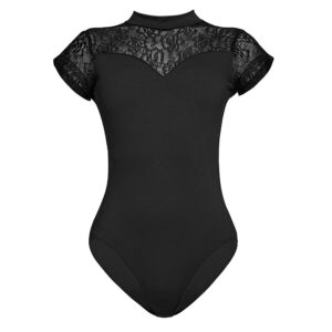 utowo ballet leotards for women black-lace short-sleeve dance gymnastics yoga leotards with elegant swan collar (small, black)