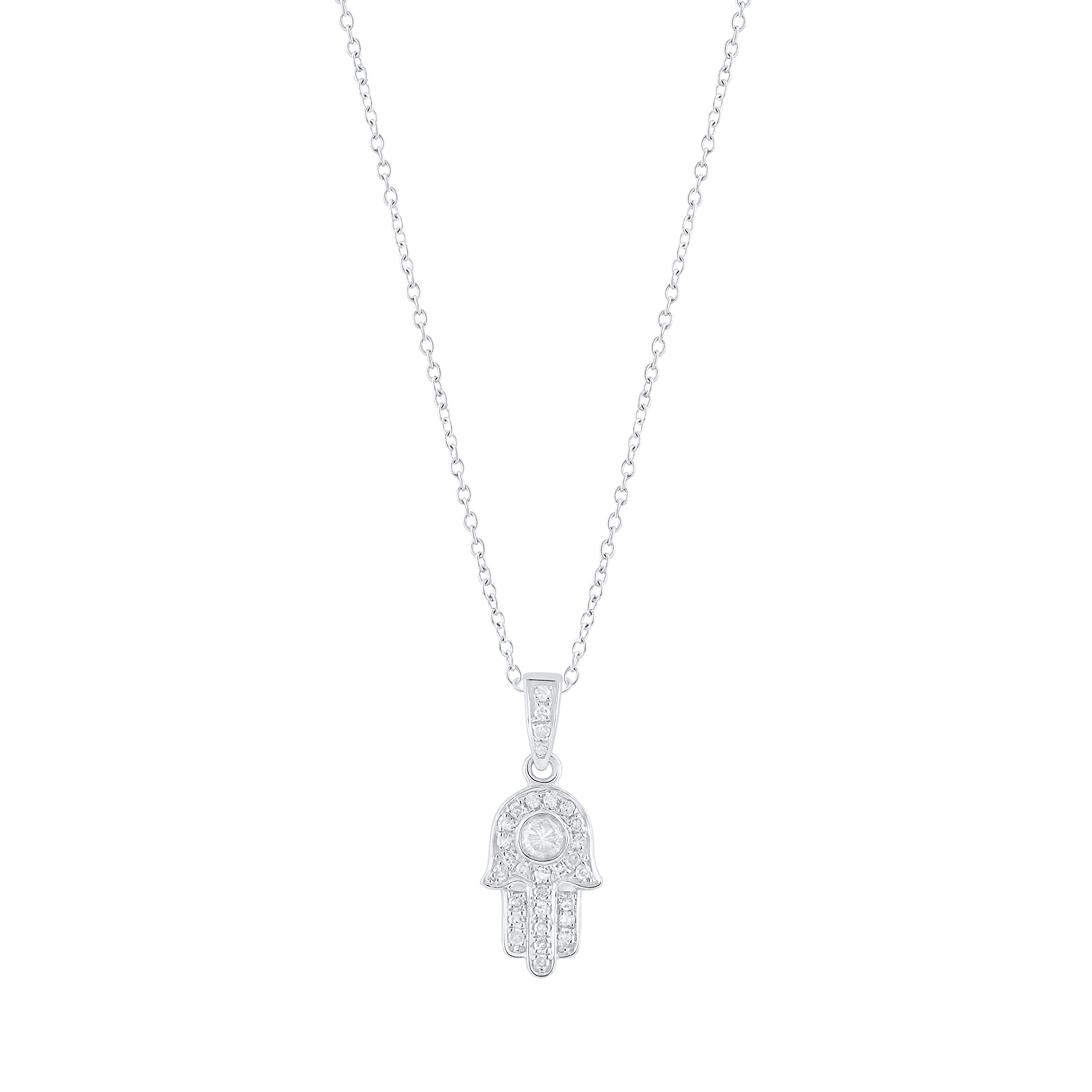 Dazzlingrock Collection Lab Grown Round White Diamond Hamsa Hand of Fatima Charm Pendant for Her (0.17 ctw, Color H-I, Clarity SI2) | 14K White Gold