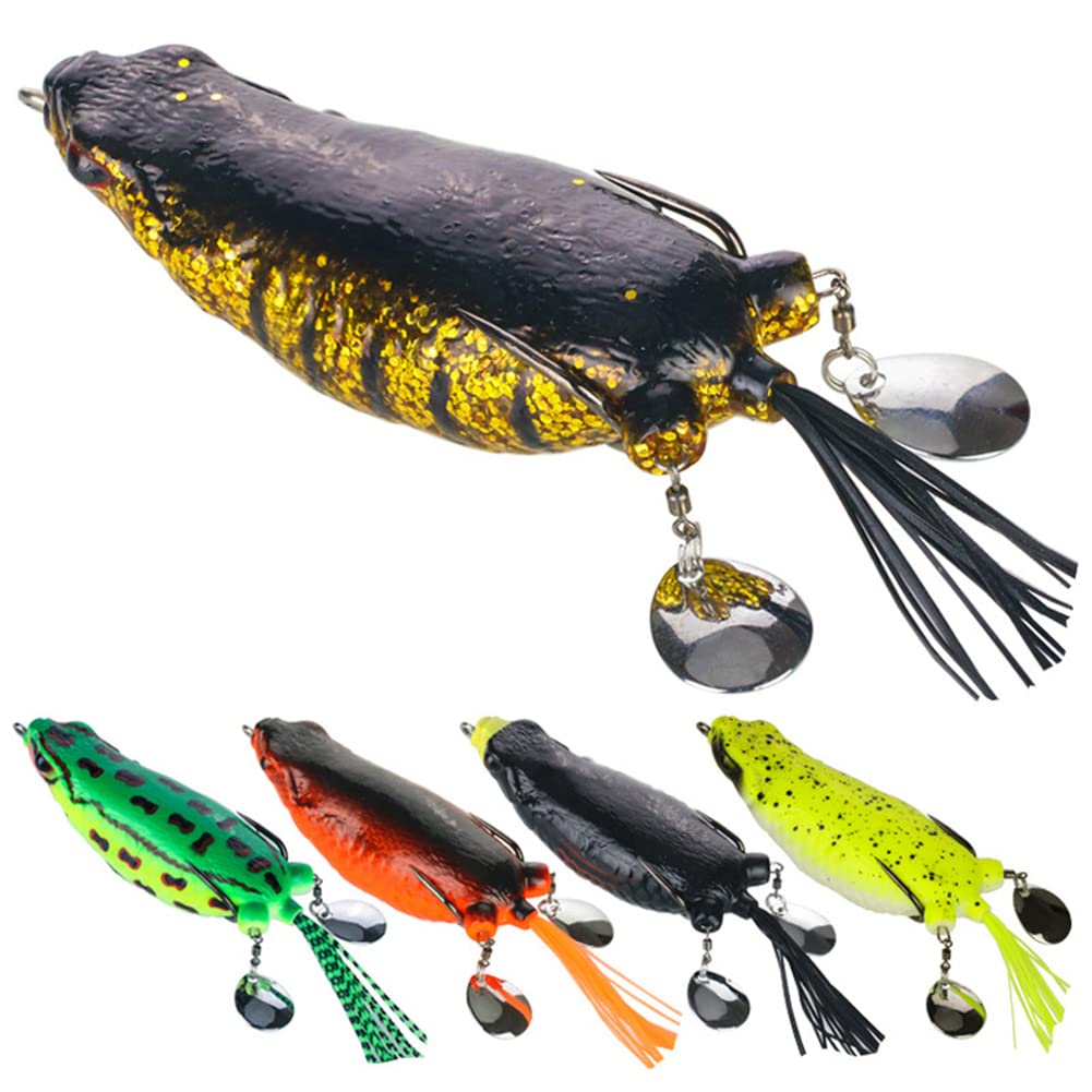 Topwater Frog Lures, Hollow Body Silicone Soft Frog Lure, Sequins Weedless Topwater Lures, Topwater Frog Crankbait Tackle No. 3 Color