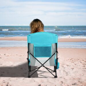 Oileus Folding Portable Beach Chair, High Back Low Seat Lightweight Chairs for Beach Tent & Shelter & Camping, Full Mesh Back| Cup Holder| Storage Bag| Carry Bag | Armrest 2 Pcs