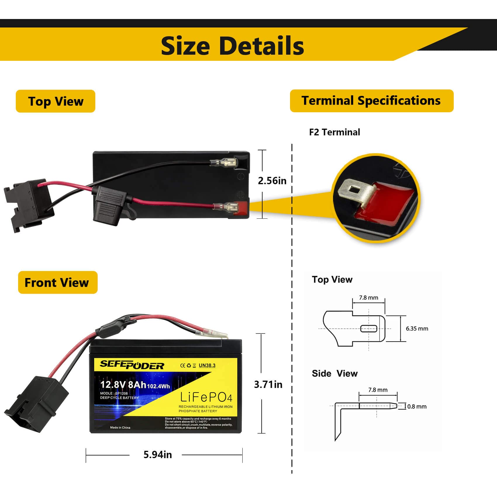 SEFEPODER Replacement Battery Compatible with Fisher Price Power Wheels 12 Volt Battery, 12V 8Ah Lifepo4 Lithium Ion Rechargeable Battery for Power Wheels Ride-On Vehicles