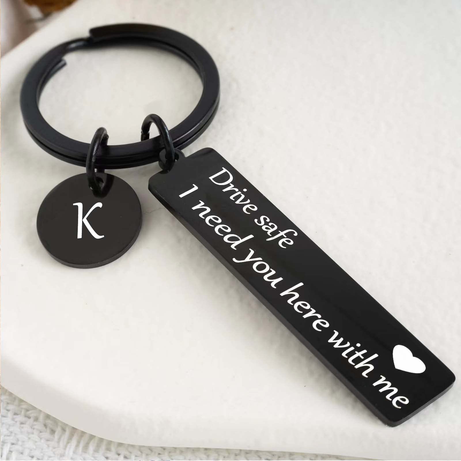 VICKHU drive safe keychain for boyfriend,26-letter keychain,gifts for boyfriend on bithday christmas valentines day (Black letter K)