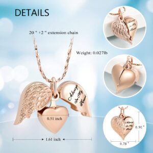 Imrsanl Cremation Jewelry for Ashes Heart Urn Necklace Pendants Ashes for Women Men Family Keepsake Memorial Angel Wing with Charm Heart for Loved Ones (Rose Gold)