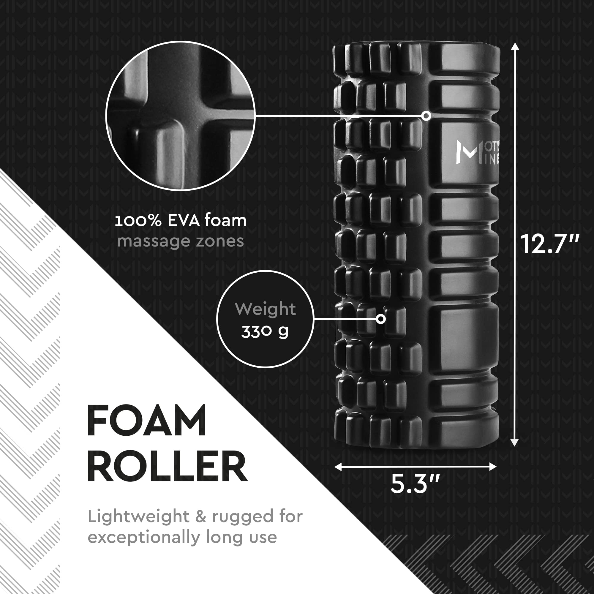 Motivated Mindset Hollow Core Foam Roller for Deep Tissue Massage | Fitness Roller Myofascial Trigger Point Release, Exercise Recovery, | Great Tool for Pre & Post-Workout Kids & Adults (12.7" X 5.3")