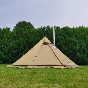 Vilemoon Tipi Hot Tent with Fire Retardant Stove Jack for Flue Pipes, 2~3 Person, Lightweight, Teepee Tents for Family Team Outdoor Backpacking Camping Hiking (Brown)