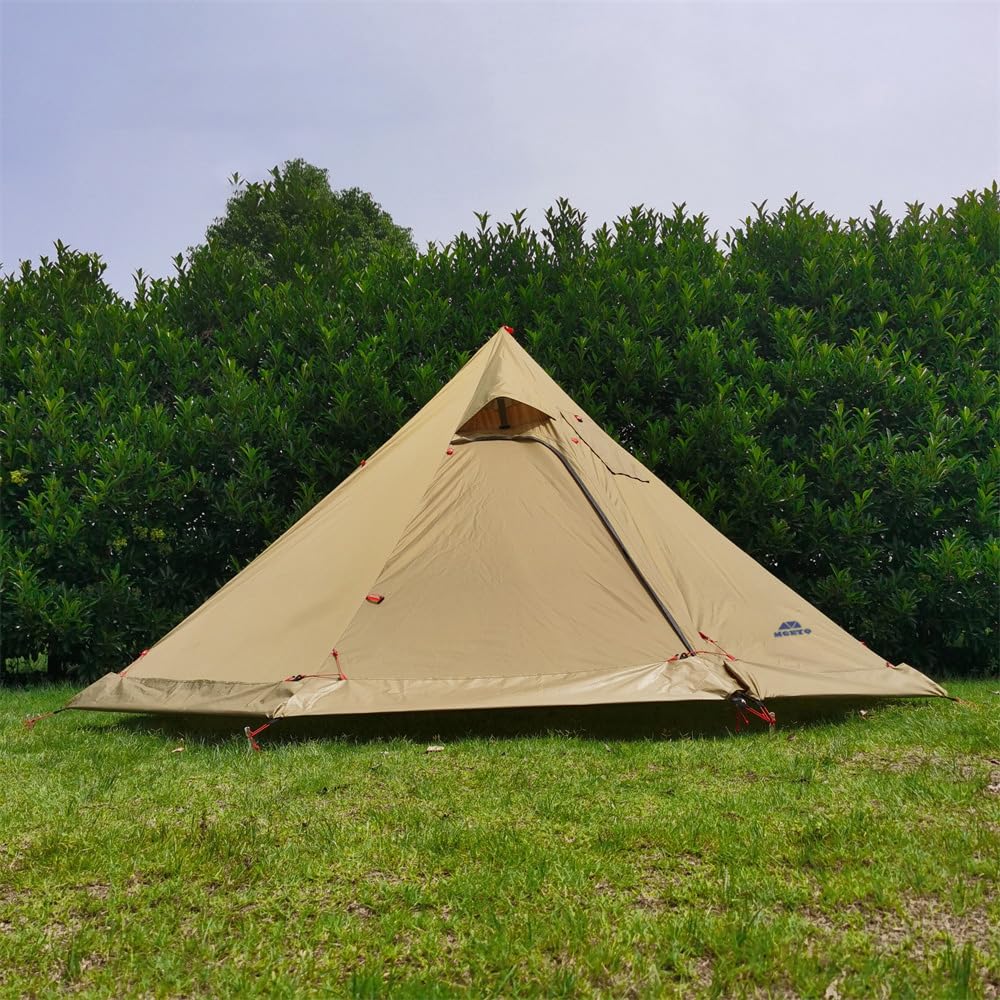 Vilemoon Tipi Hot Tent with Fire Retardant Stove Jack for Flue Pipes, 2~3 Person, Lightweight, Teepee Tents for Family Team Outdoor Backpacking Camping Hiking (Brown)