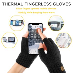 JUNRUI Fingerless Gloves Half Finger Gloves Winter Warm Knitted Gloves Working Running Biking Driving for Men and Women